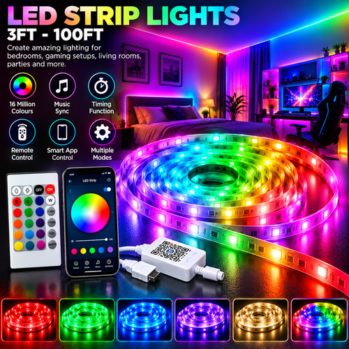 Rgb led strip lights 3ft - rgb,